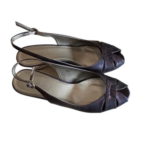 Vaneli Brisk Dark Tortoise Patent Slingback Peep-Toe Cork Wedge Heels 8.5 M - Picture 6 of 10